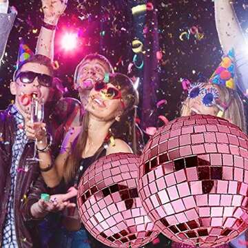 Double Cherry Disco Ball Pink Cherry Decor, Mirror Retro Reflective Disco Balls Lighting Ball for Pa...