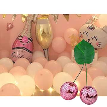 Double Cherry Disco Ball Pink Cherry Decor, Mirror Retro Reflective Disco Balls Lighting Ball for Party Stage Props Bedroom Dining Table Home Art Decorations Adorable Gift (Double Cherry-10cm/3.9in)
