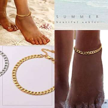 PROSTEEL Gold Cuban Link Anklets For Women Jewelry Summer Beach Foot Chain Anklet Stainless Steel Womens Ankle Bracelets