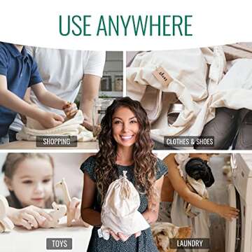 LEAFICO Cotton Storage Bags with Drawstrings X-Large 14x17 Multipurpose 6 Pcs - Canvas Fabric Bread Bags - Bulk Food Produce - Reusable Muslin - Natural Potato Onion Storage Bags - Cloth Shoe Bags