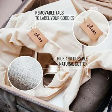 LEAFICO Cotton Storage Bags with Drawstrings X-Large 14x17 Multipurpose 6 Pcs - Canvas Fabric Bread Bags - Bulk Food Produce - Reusable Muslin - Natural Potato Onion Storage Bags - Cloth Shoe Bags