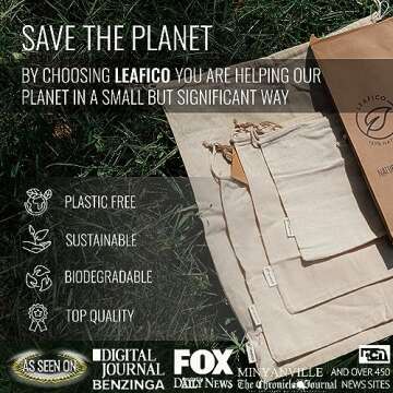 LEAFICO Cotton Storage Bags with Drawstrings X-Large 14x17 Multipurpose 6 Pcs - Canvas Fabric Bread Bags - Bulk Food Produce - Reusable Muslin - Natural Potato Onion Storage Bags - Cloth Shoe Bags