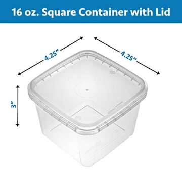 NYHI 16 oz. Square Deli Containers Pack for Meal Prep
