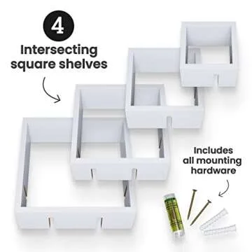 Greenco Gray Floating Cube Shelves - Intersecting Wall Mounted Shelves - Bedroom Decor for Men - Wall Decor Square Shelves for Bedrooms, Living Rooms & More - Set of 4 Box Shelves