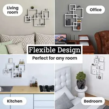 Greenco Gray Floating Cube Shelves - Intersecting Wall Mounted Shelves - Bedroom Decor for Men - Wall Decor Square Shelves for Bedrooms, Living Rooms & More - Set of 4 Box Shelves