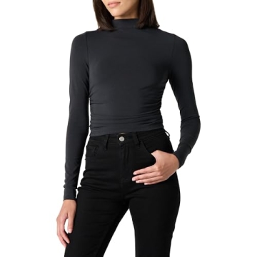 The Drop Women's Ebony Mock Neck Long Sleeve Top - Stylish & Comfortable Plus Size Tee