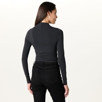 Ebony Mock Neck Long Sleeve Top for Women Plus Size