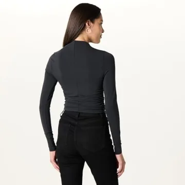 Ebony Mock Neck Long Sleeve Top for Women Plus Size