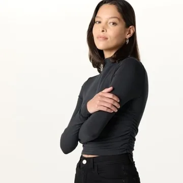 Ebony Mock Neck Long Sleeve Top for Women Plus Size