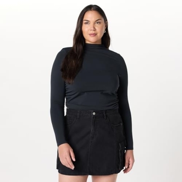 Ebony Mock Neck Long Sleeve Top for Women Plus Size