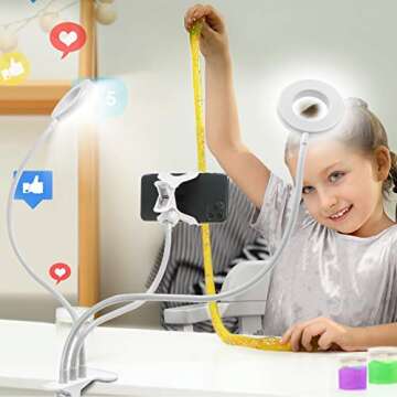 Aduro U-Stream Selfie Ring Light with Stand, Twin Dual Ring Lights with Flexible Gooseneck Phone Holder Arm Stand for iPhone and Android Black