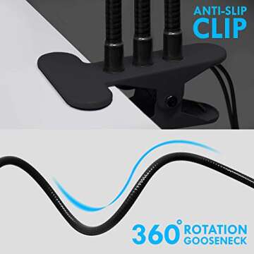 Aduro U-Stream Selfie Ring Light with Stand, Twin Dual Ring Lights with Flexible Gooseneck Phone Holder Arm Stand for iPhone and Android Black