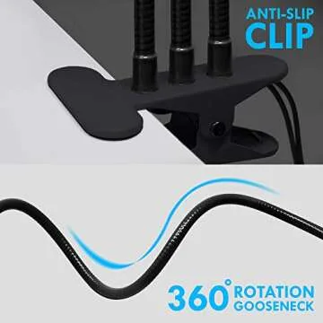 Aduro U-Stream Selfie Ring Light with Stand, Twin Dual Ring Lights with Flexible Gooseneck Phone Holder Arm Stand for iPhone and Android Black