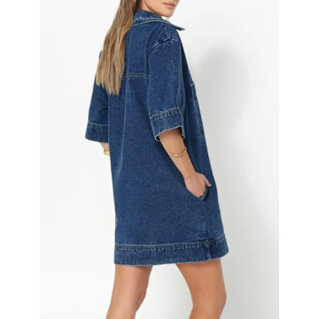 Fisoew Women's Casual Denim Shirt Dress with Pockets