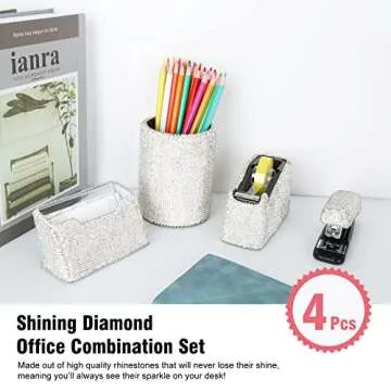 KEYPOWER Luxury Rhinestone Office Stationery Gift Set - Bling Pencil Holder, Stapler & More