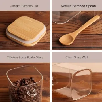 HHMJSM 6 Pcs Square Glass Jars with Bamboo Lids & Labels