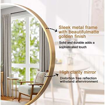 Gold Round Mirror 30 Inch, Gold Circle Mirror for Wall, Wall Mirror, Gold Bathroom Mirror, Gold Mirrors for Bathroom, Living Room, Bedroom, Vanity, Entryway