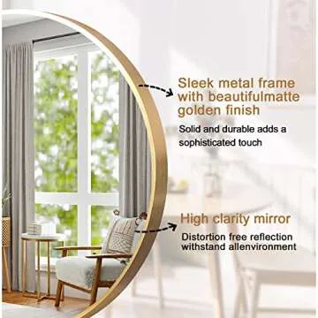 Gold Round Mirror 30 Inch, Gold Circle Mirror for Wall, Wall Mirror, Gold Bathroom Mirror, Gold Mirrors for Bathroom, Living Room, Bedroom, Vanity, Entryway