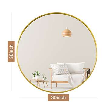 Gold Round Mirror 30 Inch, Gold Circle Mirror for Wall, Wall Mirror, Gold Bathroom Mirror, Gold Mirrors for Bathroom, Living Room, Bedroom, Vanity, Entryway