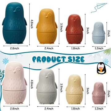 Chivao 8 Pieces Russian Nesting Dolls - Educational Silicone Baby Teether for Kids (Penguin)