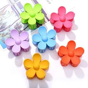 Big Hair Claw Clips Matte Flower Hair Clips Non Slip Cute Hair Catch Barrettes Jaw Clamps 6 Colors for Medium Thick Hair Women Girls 6PCS (colourful)