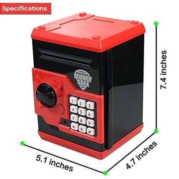 HUSAN Piggy Banks for Kids, Electronic Password Code Money Banks ATM Banks Box Coin Bank for Children Boys and Girls (Black/Red)