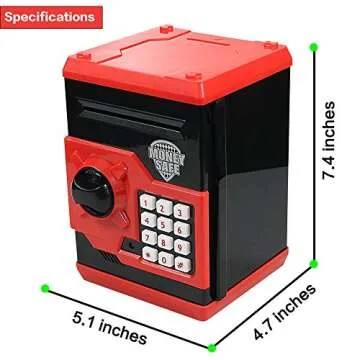 HUSAN Piggy Banks for Kids, Electronic Password Code Money Banks ATM Banks Box Coin Bank for Children Boys and Girls (Black/Red)