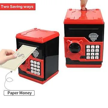 HUSAN Piggy Banks for Kids, Electronic Password Code Money Banks ATM Banks Box Coin Bank for Children Boys and Girls (Black/Red)