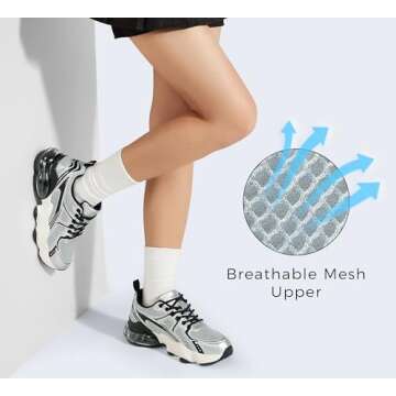 LUCKY STEP Women's Air Cushion Running Shoes Athletic Tennis Sneakers Lightweight Sports Mesh Gym Jogging Workout Walking Shoes(Black/Silver,6 B(M) US)