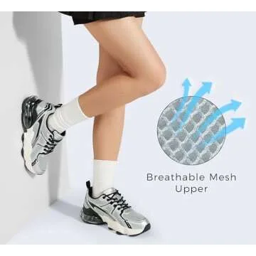 LUCKY STEP Women's Air Cushion Running Shoes Athletic Tennis Sneakers Lightweight Sports Mesh Gym Jogging Workout Walking Shoes(Black/Silver,6 B(M) US)