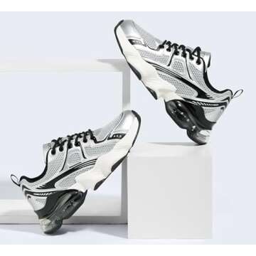 LUCKY STEP Women's Air Cushion Running Shoes Athletic Tennis Sneakers Lightweight Sports Mesh Gym Jogging Workout Walking Shoes(Black/Silver,6 B(M) US)