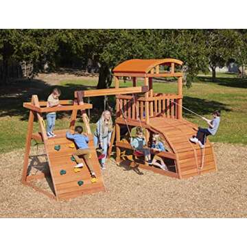 Little Tikes Real Wood Adventures Wildcat Falls Exclusive Wooden Outdoor Playset Playground with Slide, Swing Set and Climbing Wall for Kids Backyard Kids Activity, Amazon Exclusive Multicolor