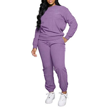 TOPSRANI Women Two Piece Outfits Casual Sweatsuits Tracksuit in Purple S