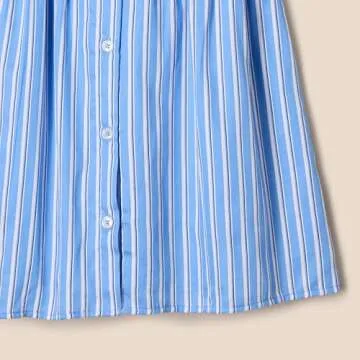 Amazon Essentials x Sofia Grainge Baby Girls' Cotton Sateen Dress with Collar, Blue White Stripe, 6-9 Months