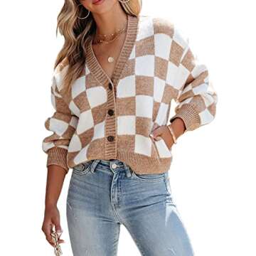Womens Casual V Neck Crop Tops Long Sleeve Button Down Lightweight Knit Cardigan Sweater