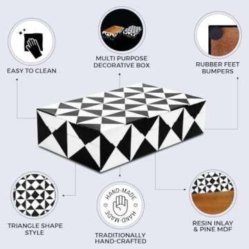 Handicrafts Home Handmade Triangle-B&W Collection Decorative Jewelry Box Organizer – Keepsakes, Trinkets, and Home Decor – Antique Coffee Table Storage, Memory Box, Farmhouse Style Decor, 8x5x2