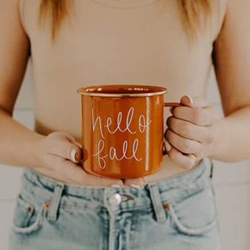 Hello Fall Galvanized Steel Campfire Style Coffee Mug 18oz