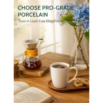 Sweese Porcelain Mugs - 12 Ounce for Coffee, Tea, Mocha and Mulled Drinks - Set of 6, White