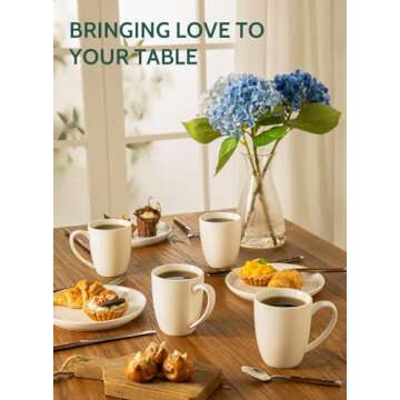 Sweese Porcelain Mugs - 12 Ounce for Coffee, Tea, Mocha and Mulled Drinks - Set of 6, White