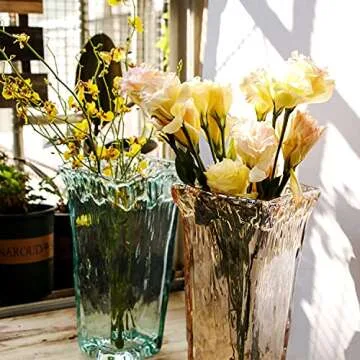Funsoba Crystal Clear Glass Flower Vase for Home Wedding Moden Centerpieces Decorative (Green)