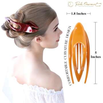 RC ROCHE ORNAMENT 6 Pcs Womens French Concord Curved Hair Clip No Slip Strong Grip Comfortable Hold Girls Ladies Beauty Accessory Fashion Pin Teeth Clamp, Large Classic Multicolor