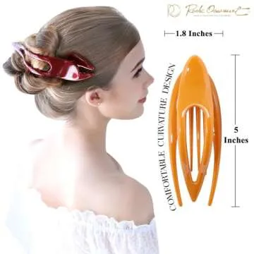 RC ROCHE ORNAMENT 6 Pcs Womens French Concord Curved Hair Clip No Slip Strong Grip Comfortable Hold Girls Ladies Beauty Accessory Fashion Pin Teeth Clamp, Large Classic Multicolor