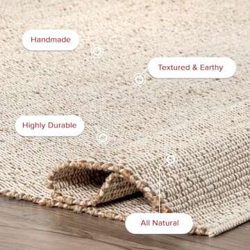nuLOOM 2x8 Elfriede Jute & Cotton Hand Woven Area Rug, Natural, Solid Rustic Farmhouse Style, Weaved Design, Natural Fiber, For Bedroom, Living Room, Dining Room, Hallway, Office, Entryway