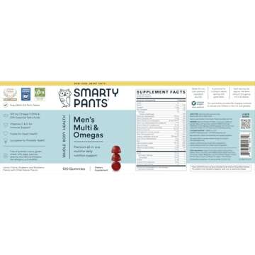 SmartyPants Multivitamin for Men, Gummies: Omega 3 Fish Oil (EPA/DHA), Methylfolate, CoQ10, Vitamin D3, C, Vitamin B12, B6, A, K & Zinc for Immune Support, Biotin, 180 Gummies (30 Day Supply)