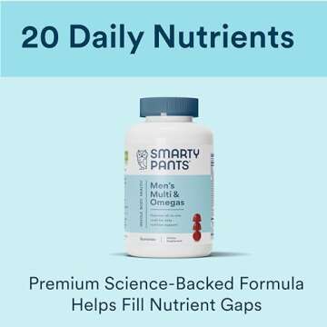 SmartyPants Multivitamin for Men, Gummies: Omega 3 Fish Oil (EPA/DHA), Methylfolate, CoQ10, Vitamin D3, C, Vitamin B12, B6, A, K & Zinc for Immune Support, Biotin, 180 Gummies (30 Day Supply)