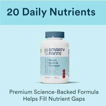 SmartyPants Multivitamin for Men, Gummies: Omega 3 Fish Oil (EPA/DHA), Methylfolate, CoQ10, Vitamin D3, C, Vitamin B12, B6, A, K & Zinc for Immune Support, Biotin, 180 Gummies (30 Day Supply)