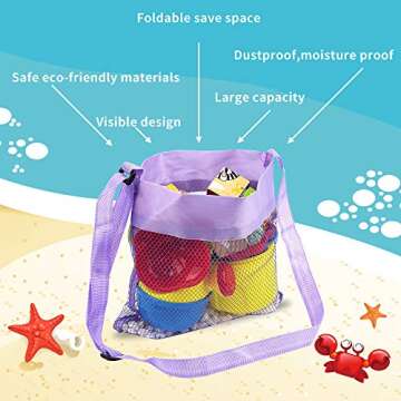 Shell Bags Beach Bag for Kids 5 Pcs Colorful Mesh Beach Bags Kids Seashell Mesh Bag for Kids Storage...