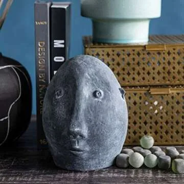 Boho Terra-Cotta Face Sculpture in Matte Black