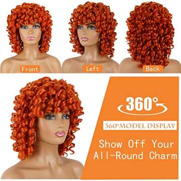 PHOENIXFLY Orange Curly Wigs for Black Women Short Curly Wigs for Women Curly Synthetic Hair Wigs Heat Resistant Hair Replacement Wigs with Wig Caps (Orange)