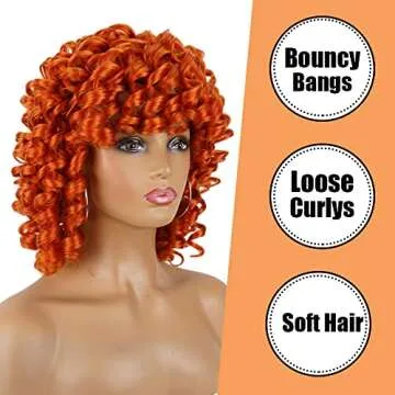 PHOENIXFLY Orange Curly Wigs for Black Women Short Curly Wigs for Women Curly Synthetic Hair Wigs Heat Resistant Hair Replacement Wigs with Wig Caps (Orange)